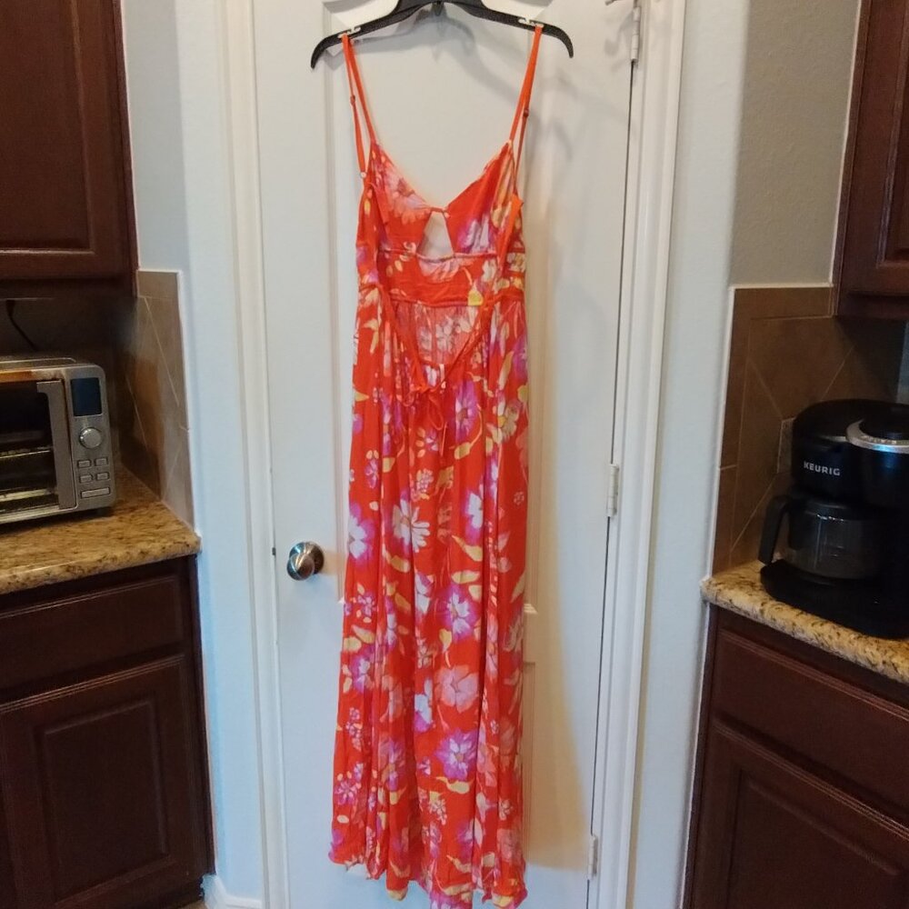 Free People Floral Wisteria Maxi Dress Orange Pop Combo Boho Size M NWT - Picture 2 of 10
